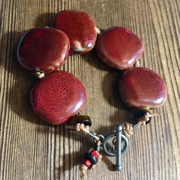 Hand Crafted Jewelry - Ceramic Bead Ladies Bracelet,  Large Beaded Ladies Bracelet,  Handmade Jewelry